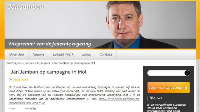 TVMol vermelding met link op persoonlijke website Jan Jambon